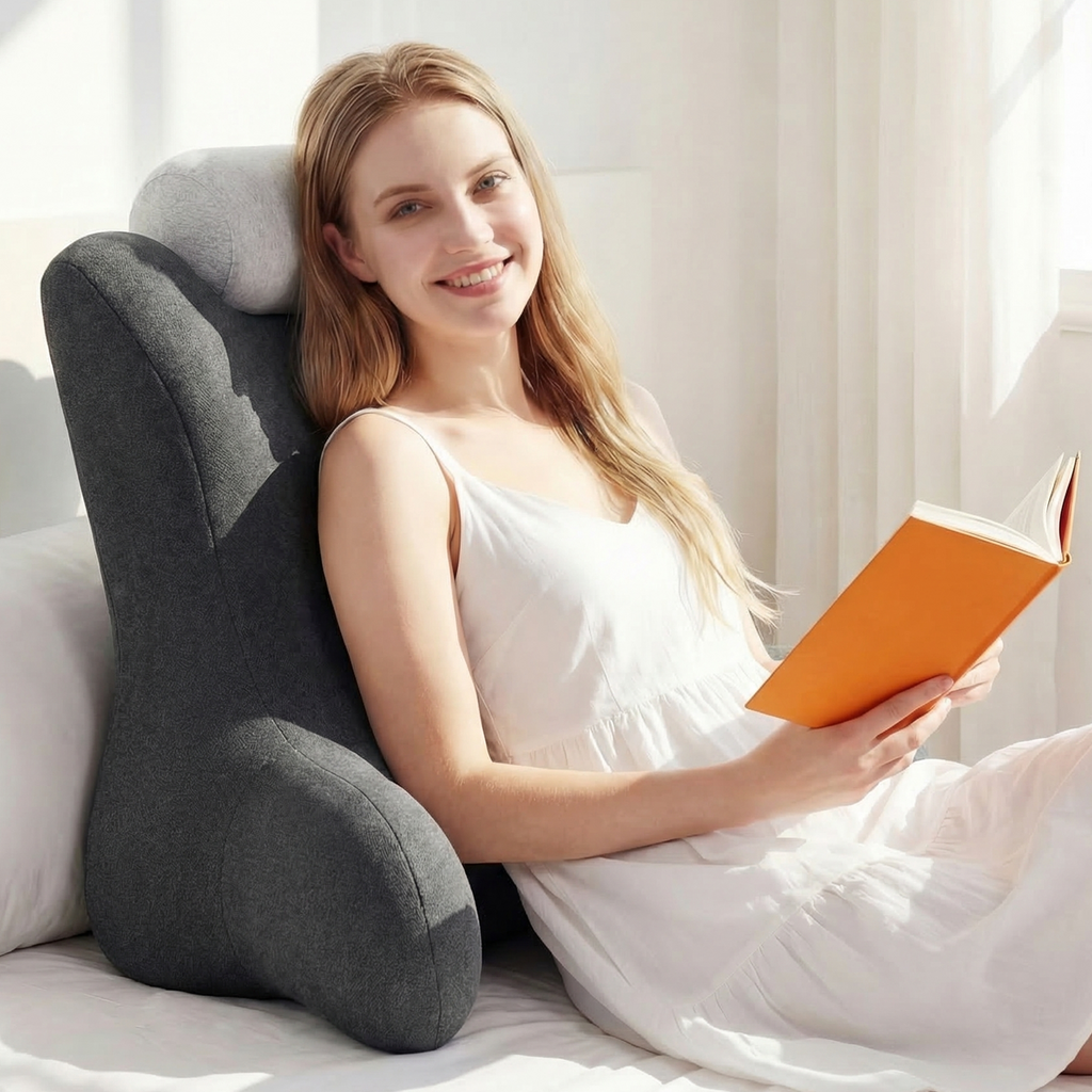 CHIC LINK Foam Reading Pillow with Back Support, Memory Foam Wedge for Bed, Sofa & Floor Use
