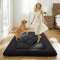 CHIC LINK 4" Thick Japanese Futon Mattress - Space Saving Foldable Floor Bed for Guests, Dorms & Kids Rooms, Portable Tatami Mat with Firm Support & Carry Strap Queen Black