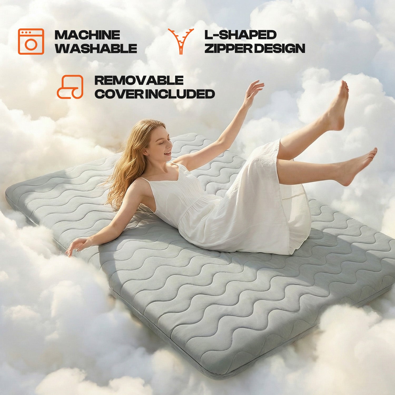 CHIC LINK Japanese Floor Mattress Futon - 3.5" Extra Firm Foldable Tatami Mat, 5-Layer Support with High-Density Foam Portable Floor Bed for Guest, Dorm, Kids Room & Camping Grey Twin