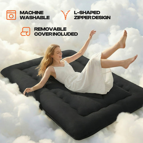 CHIC LINK 4" Thick Japanese Futon Mattress - Space Saving Foldable Floor Bed for Guests, Dorms & Kids Rooms, Portable Tatami Mat with Firm Support & Carry Strap Queen Black