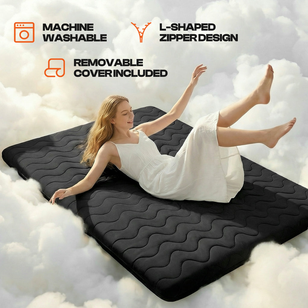 CHIC LINK Japanese Floor Mattress Futon - 3.5" Extra Firm Foldable Tatami Mat, 5-Layer Support with High-Density Foam Portable Floor Bed for Guest, Dorm, Kids Room & Camping Grey Queen