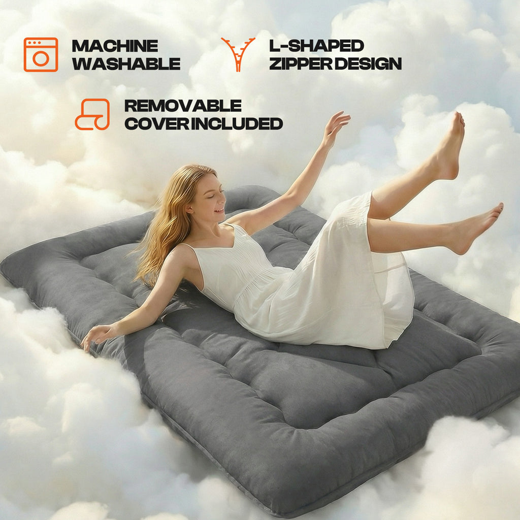CHIC LINK 4" Thick Japanese Futon Mattress - Space Saving Foldable Floor Bed for Guests, Dorms & Kids Rooms, Portable Tatami Mat with Firm Support & Carry Strap Twin Gray