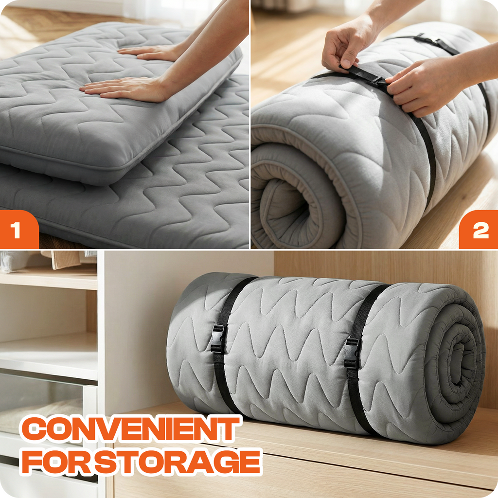 CHIC LINK Japanese Floor Mattress Futon - 3.5" Extra Firm Foldable Tatami Mat, 5-Layer Support with High-Density Foam Portable Floor Bed for Guest, Dorm, Kids Room & Camping Grey Queen