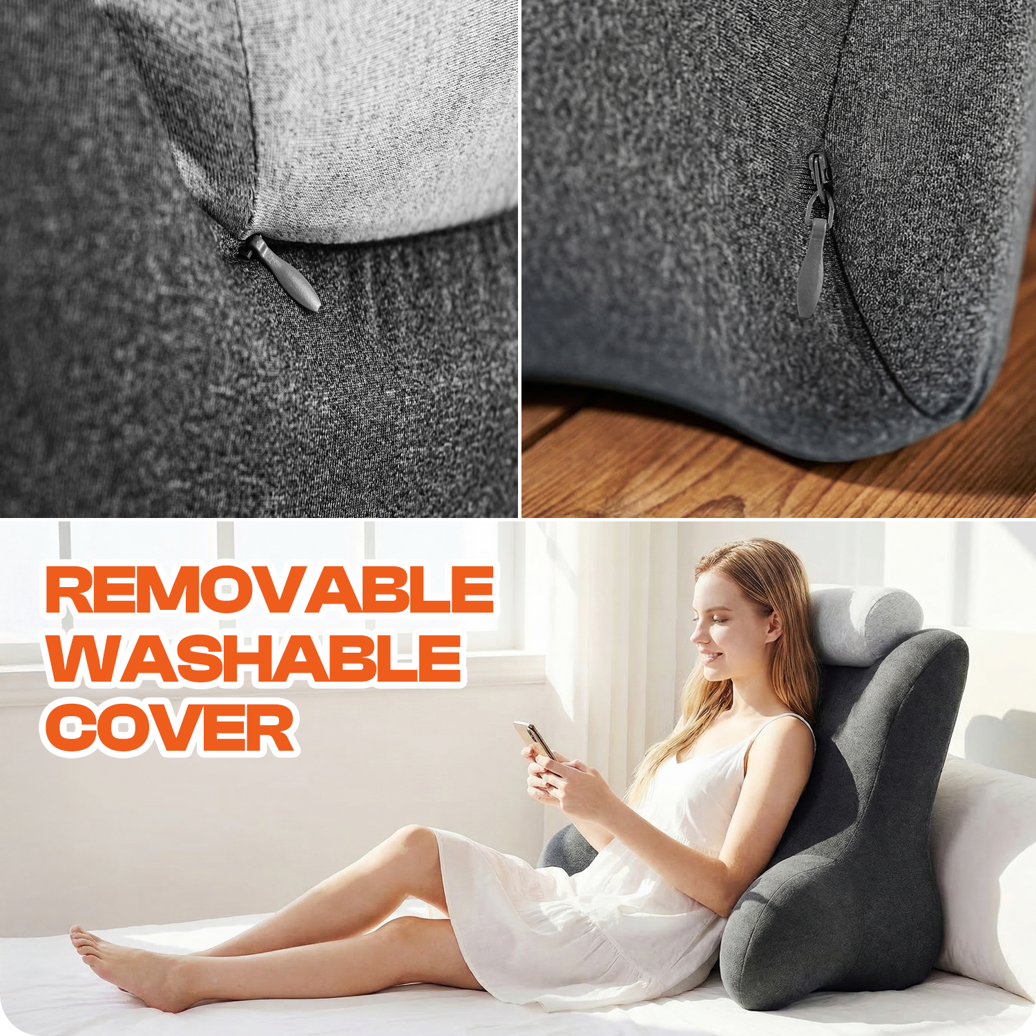 CHIC LINK Foam Reading Pillow with Back Support, Memory Foam Wedge for Bed, Sofa & Floor Use