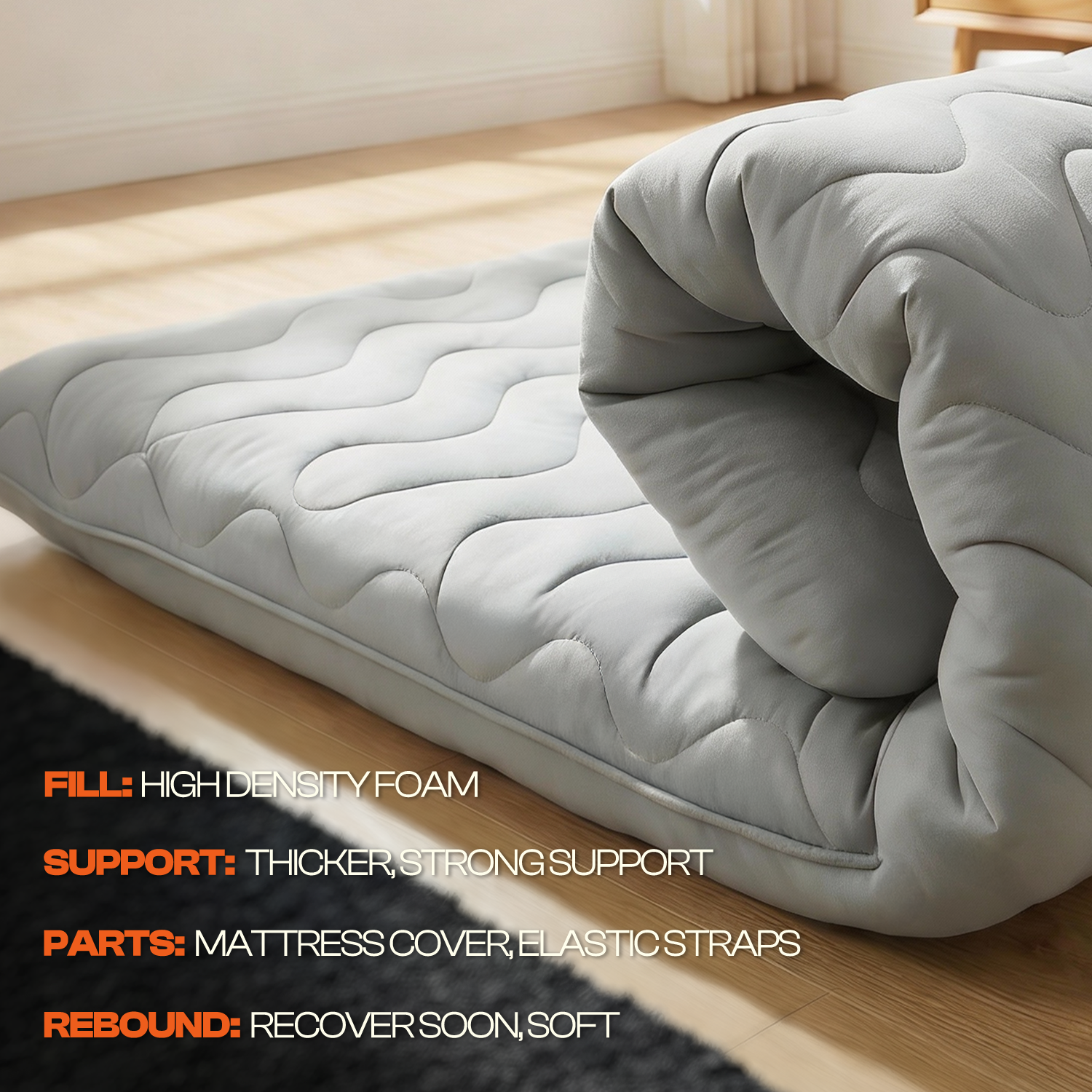 CHIC LINK Japanese Floor Mattress Futon - 3.5" Extra Firm Foldable Tatami Mat, 5-Layer Support with High-Density Foam Portable Floor Bed for Guest, Dorm, Kids Room & Camping Grey Twin