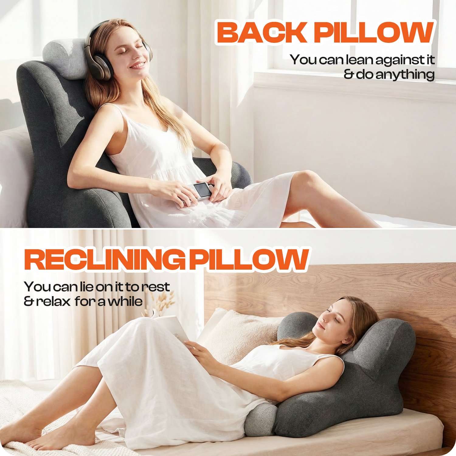 CHIC LINK Foam Reading Pillow with Back Support, Memory Foam Wedge for Bed, Sofa & Floor Use
