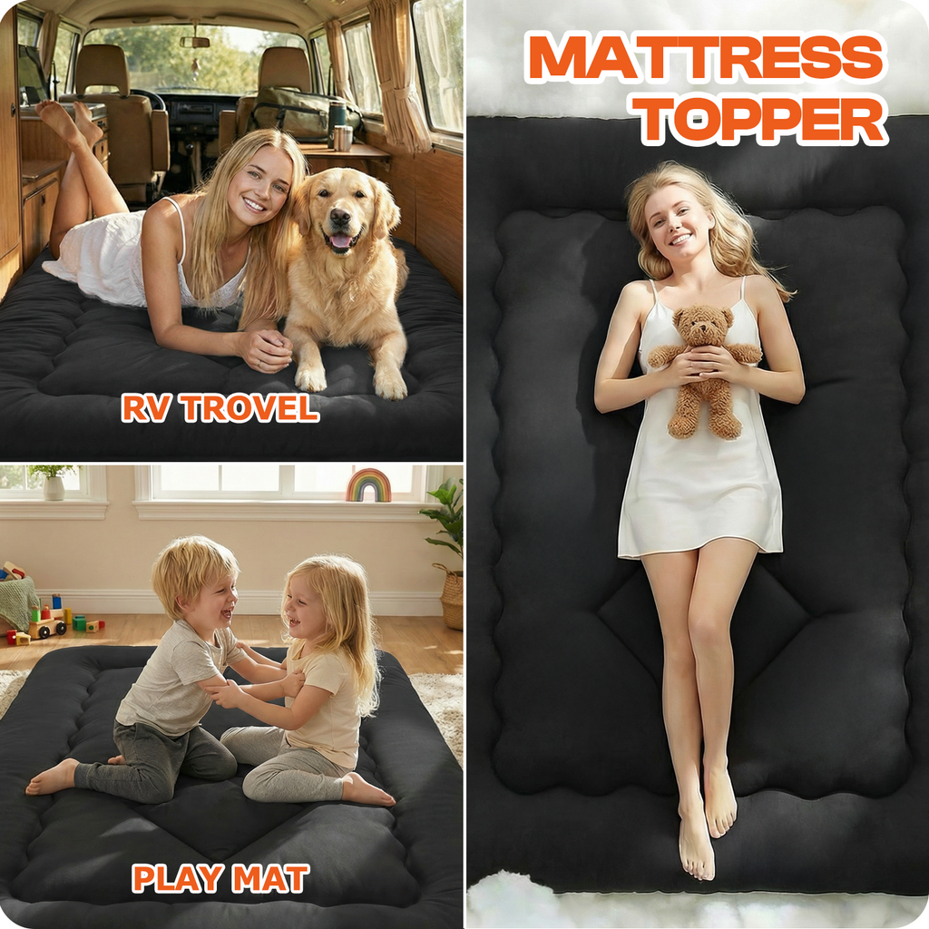 CHIC LINK 4" Thick Japanese Futon Mattress - Space Saving Foldable Floor Bed for Guests, Dorms & Kids Rooms, Portable Tatami Mat with Firm Support & Carry Strap Twin Black