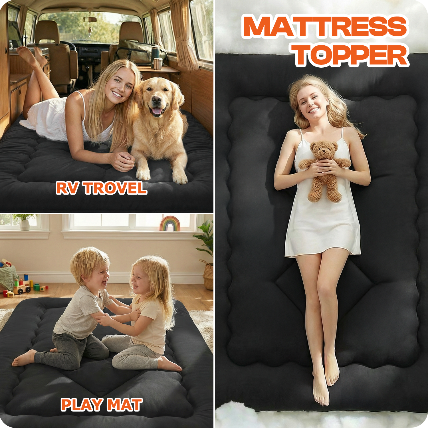 CHIC LINK 4" Thick Japanese Futon Mattress - Space Saving Foldable Floor Bed for Guests, Dorms & Kids Rooms, Portable Tatami Mat with Firm Support & Carry Strap Twin Black