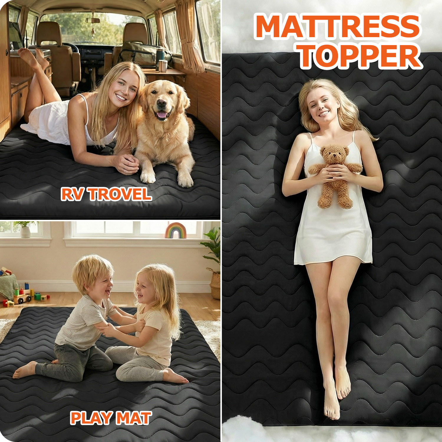 CHIC LINK Japanese Floor Mattress Futon - 3.5" Extra Firm Foldable Tatami Mat, 5-Layer Support with High-Density Foam Portable Floor Bed for Guest, Dorm, Kids Room & Camping Black Full