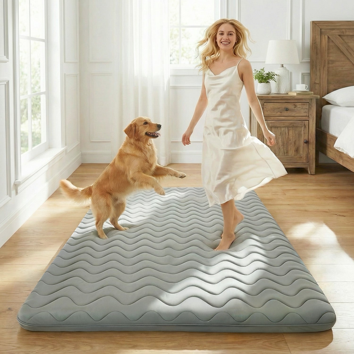 CHIC LINK Japanese Floor Mattress Futon - 3.5" Extra Firm Foldable Tatami Mat, 5-Layer Support with High-Density Foam Portable Floor Bed for Guest, Dorm, Kids Room & Camping Grey Full